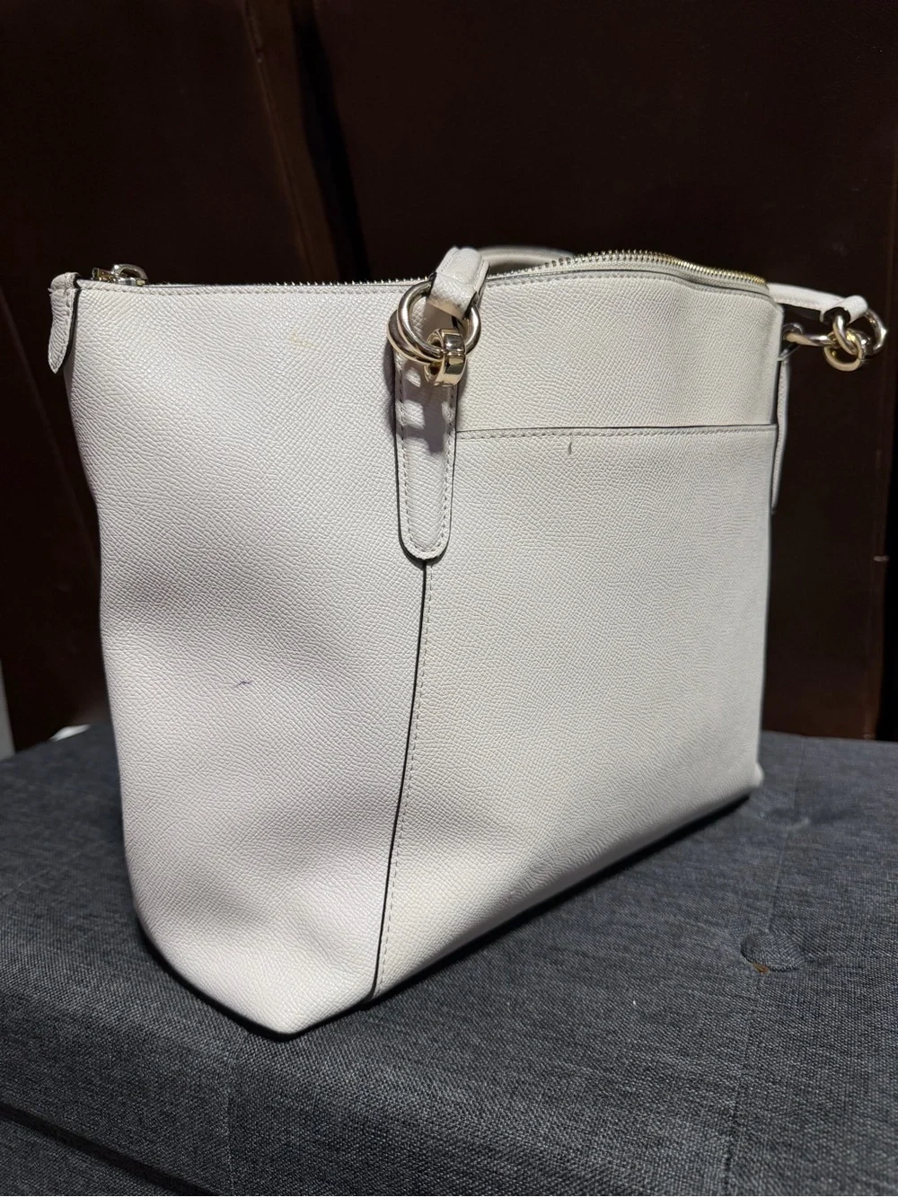 Coach White Leather Tote with Gold Accents